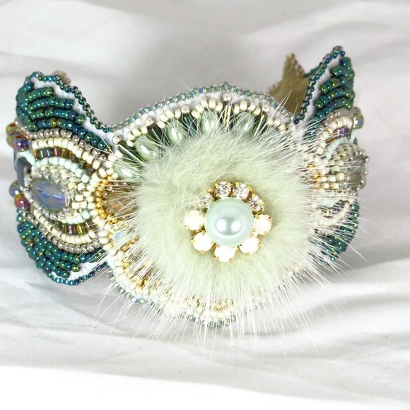 Mink beaded cuff bracelet